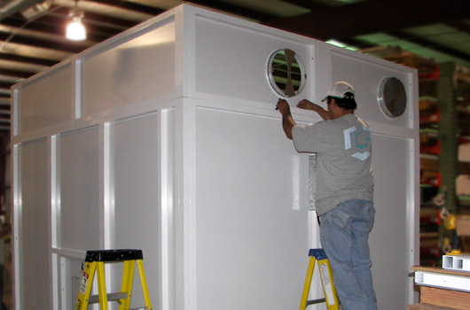 Setting up the walls of mobile cleanroom